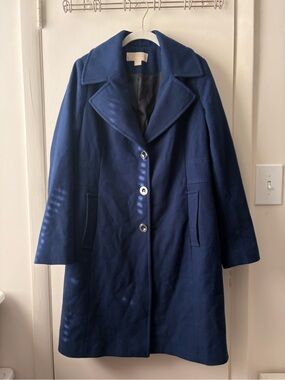 MICHAEL Michael Kors Navy Wool Pea Coat with Notch Collar